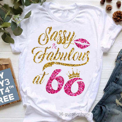 Camiseta informal de manga corta con letras de cumpleaños para mujer, talla grande