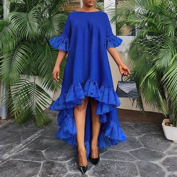 Women Plus Size Casual Mesh Stitching Irregular Hem Dress