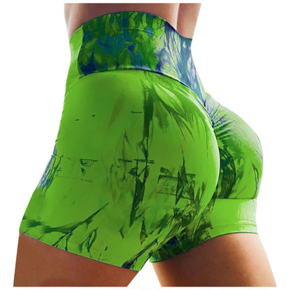 Women Casual Tie Dye Sports High Waist Yoga Biker Shorts