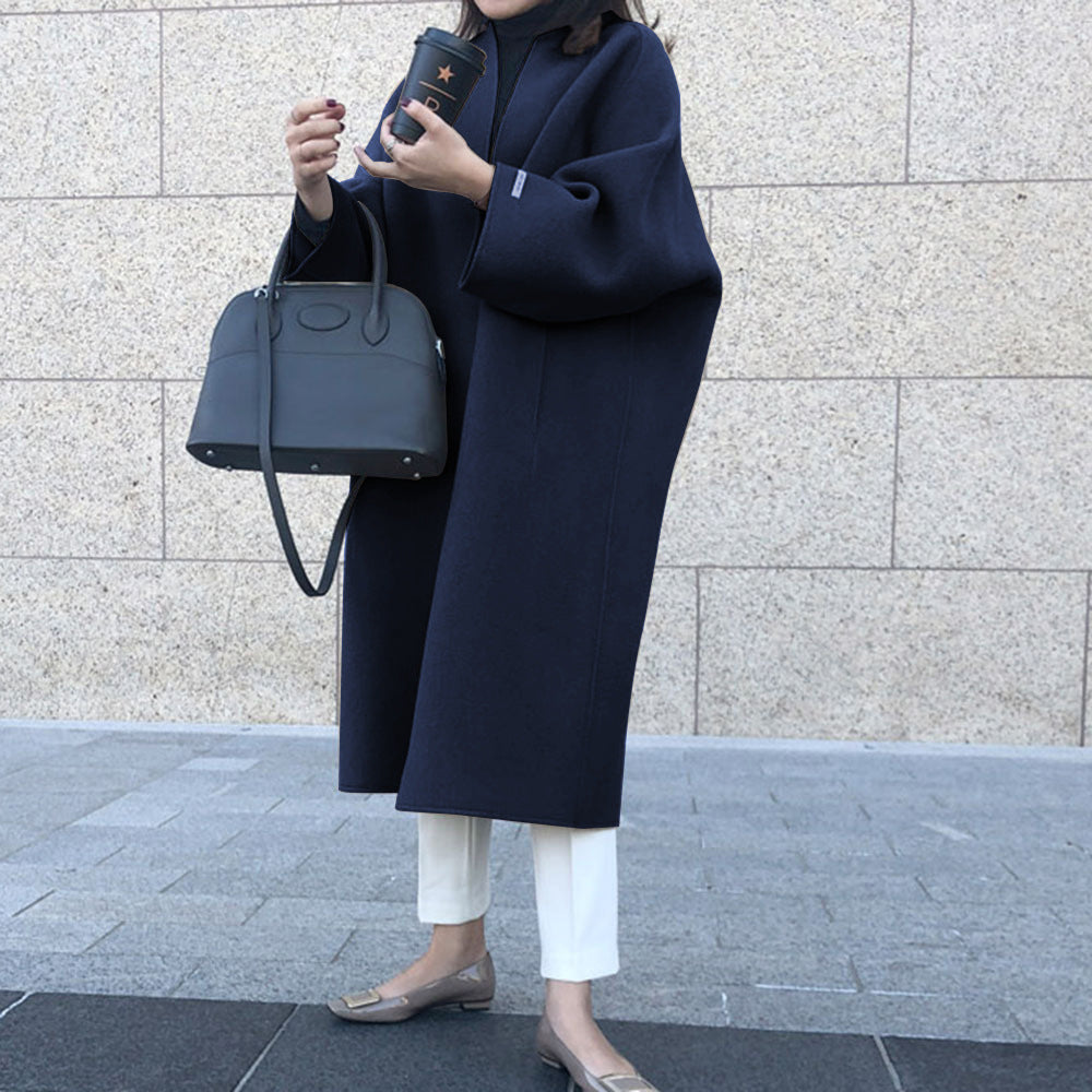 Abrigo informal elegante básico de invierno para mujer, color liso