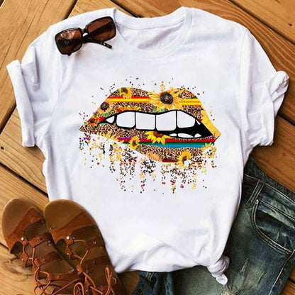 Camiseta informal de manga corta con estampado gráfico y cuello redondo para mujer