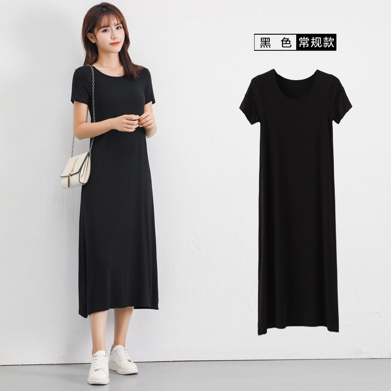 Vestido casual de manga corta de color liso para mujer