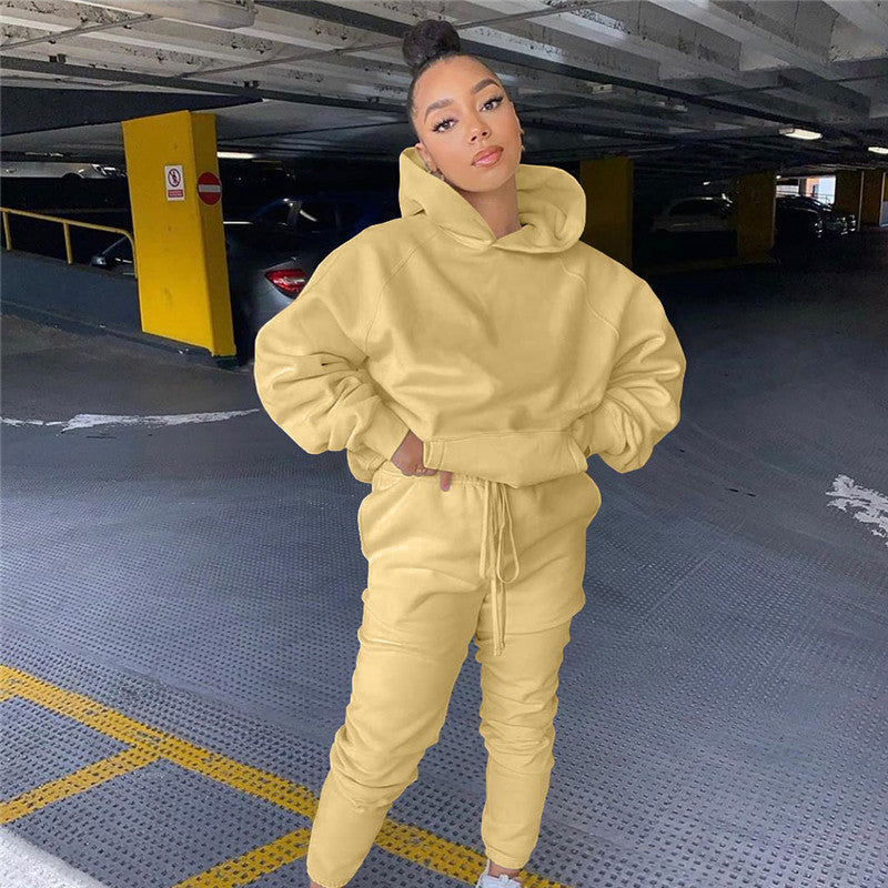 Women 2 Pcs Set Hooded Sweatshirt Jogger Pants Tracksuit Matching Set Casual Outfits