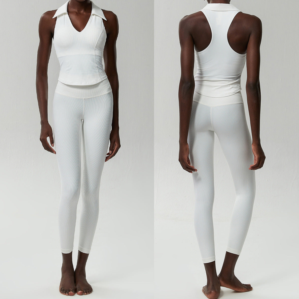Women Casual Deep V-Collar Sports Fitness Top Yoga Pants Two-Piece Set
