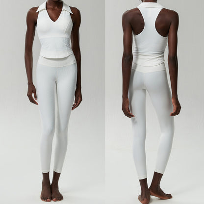 Women Casual Deep V-Collar Sports Fitness Top Yoga Pants Two-Piece Set