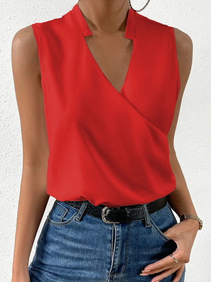 Chaleco informal sin mangas de color liso con cuello en V para mujer