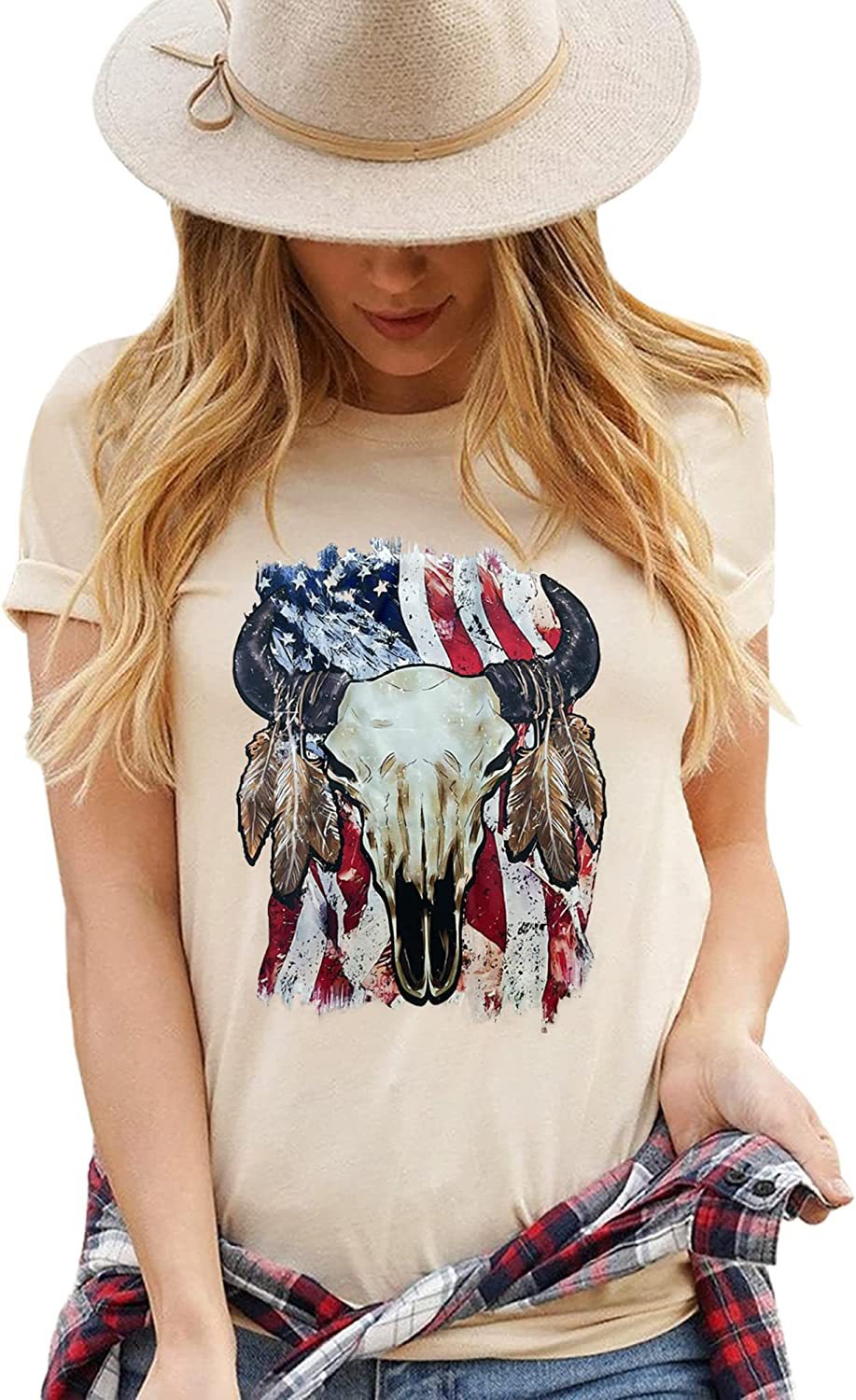 Camiseta de manga corta con cuello redondo y estampado de Tauro para mujer, estilo informal de verano occidental