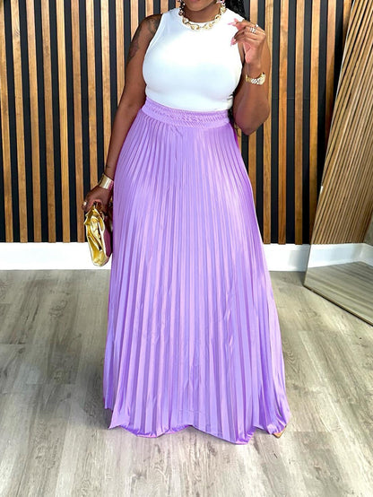 Women Fashion Casual Loose Plus Size Pleated Skirt