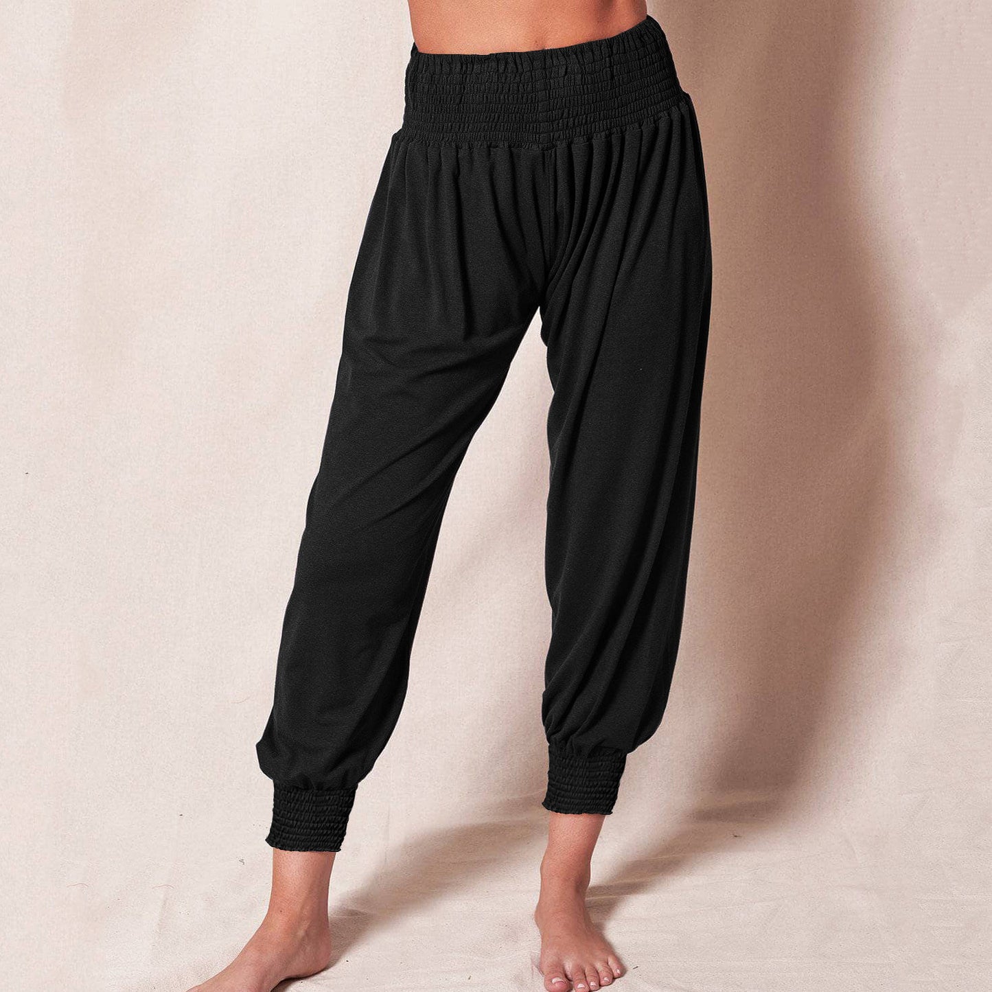 Women Fashion Casual Solid Color Elastic Waist Jogger Pants
