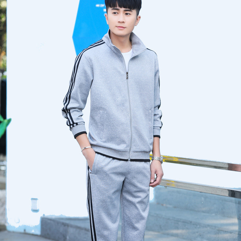 Conjunto deportivo informal para hombre y mujer con sudadera y pantalones de chándal con cremallera y estampado de rayas en contraste para pareja