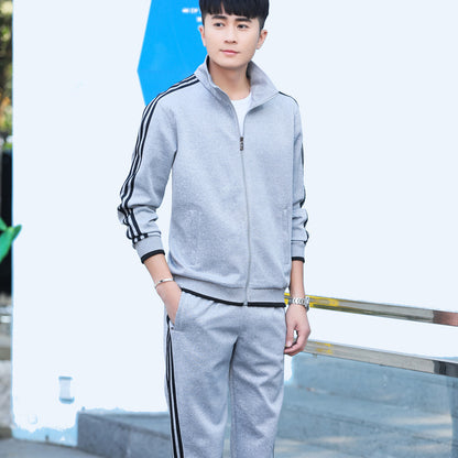 Conjunto deportivo informal para hombre y mujer con sudadera y pantalones de chándal con cremallera y estampado de rayas en contraste para pareja