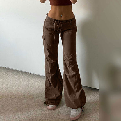 Women Fashion Casual Solid Color Drawstring Straight Pants