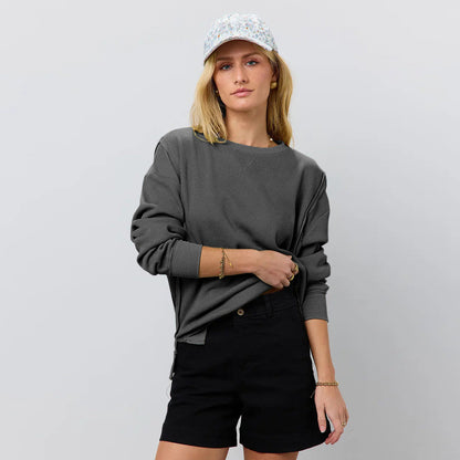 Autumn Women Fashion Casual Crewneck Long Sleeve Split Sweatshirt