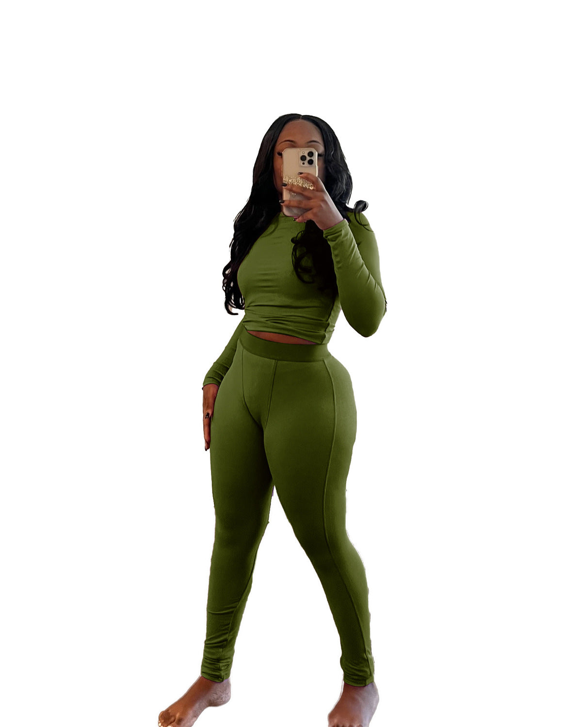 Conjunto deportivo de dos piezas para mujer, estilo casual, con top de manga larga y pantalones ajustados para yoga
