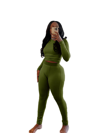 Conjunto deportivo de dos piezas para mujer, estilo casual, con top de manga larga y pantalones ajustados para yoga