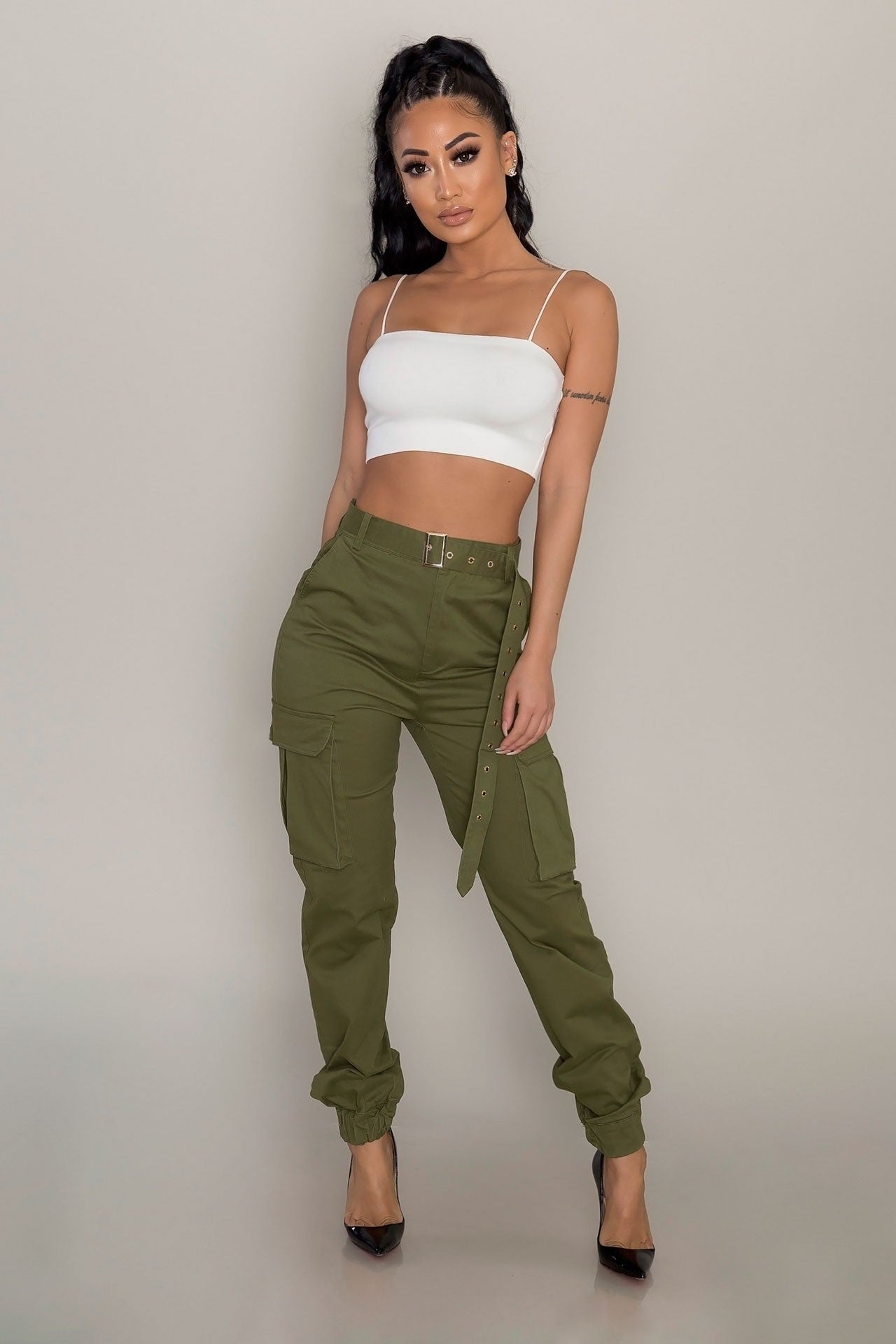 Women Fashion Casual Solid Color Cargo Pants