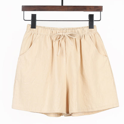 Women Linen Cotton Linen Sports Casual Wide Leg Shorts