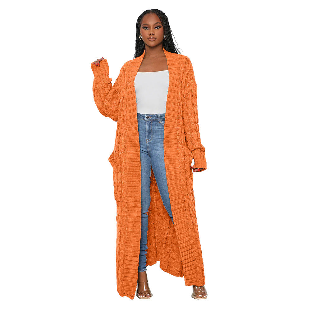 Women Winter Solid Color Long Sleeve Loose Casual Knitted Cardigan Over Coat