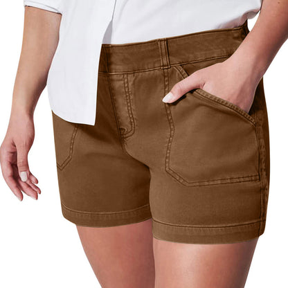 Women Fashion Casual High Waist Hip Elastic Twill Shorts