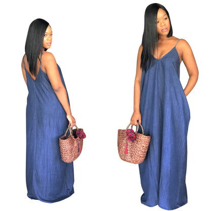 Women Fashion Loose Denim Casual One Piece Dress