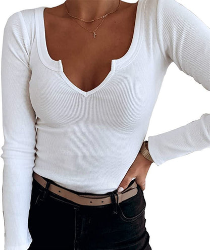 Camiseta informal de cuello en U profundo para mujer, color liso, sin mangas