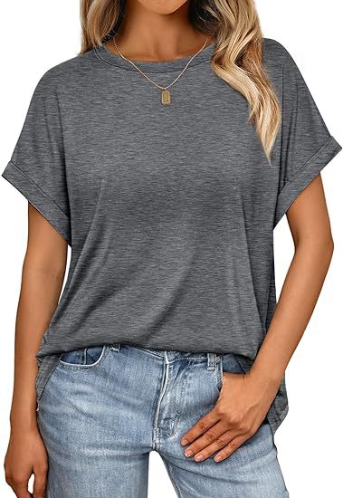 Camiseta informal de verano para mujer, color liso, cuello redondo, manga corta, sin mangas