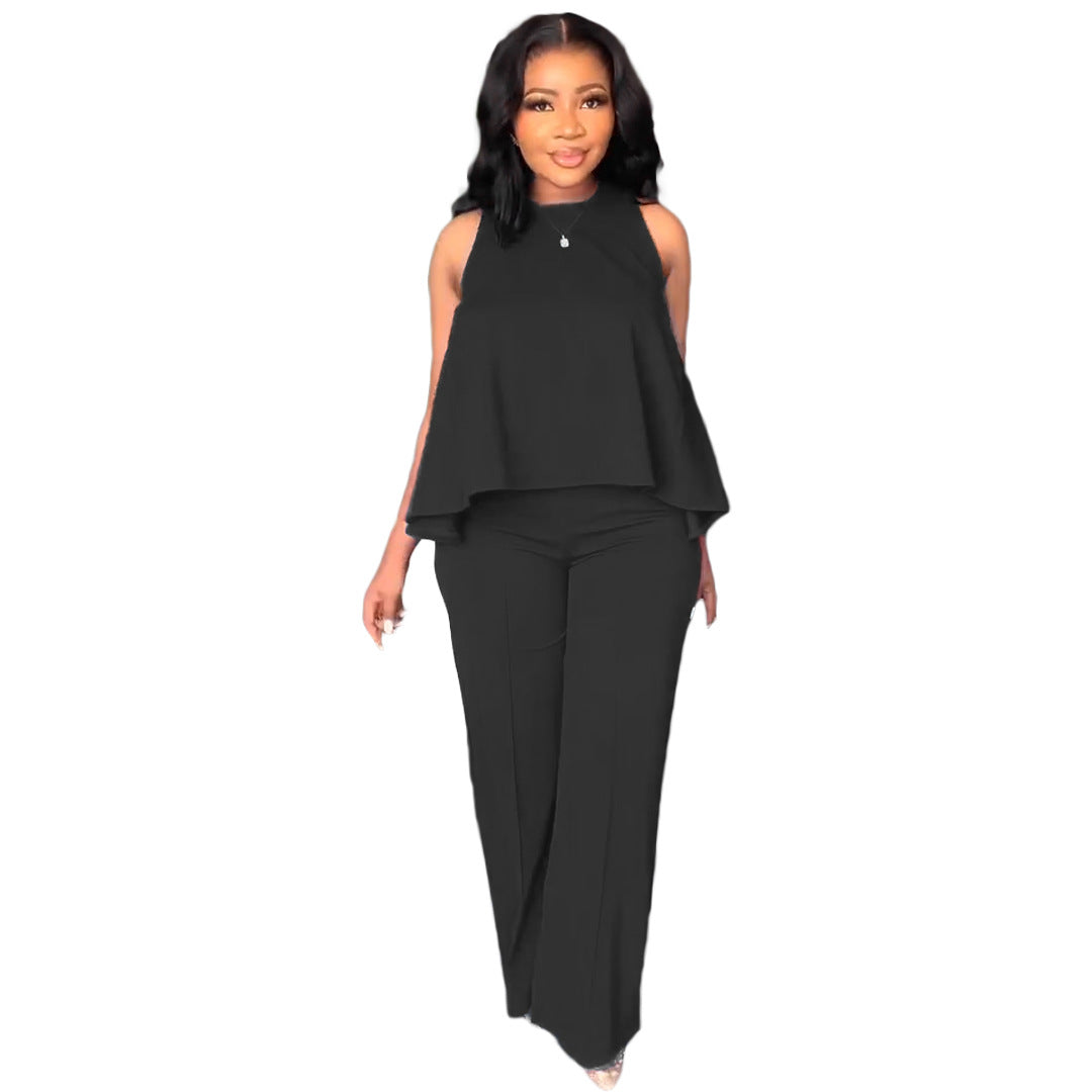 Conjunto de blusa y pantalones holgados sin mangas informales de verano para mujer