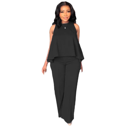 Conjunto de blusa y pantalones holgados sin mangas informales de verano para mujer