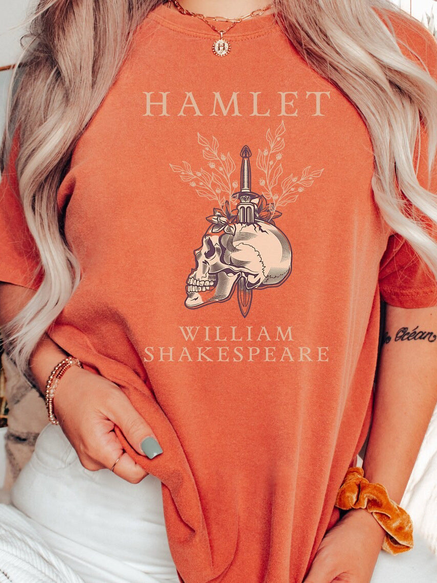 Camiseta holgada informal de manga corta con estampado de calavera y letras para mujer