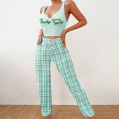Conjunto de pijama informal con estampado del alfabeto para mujer