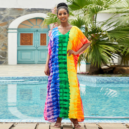Traje de baño informal para mujer, para vacaciones en la playa, con estampado de mariposas y teñido anudado