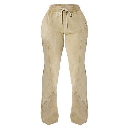 Women Fashion Casual Solid Color Drawstring Pants