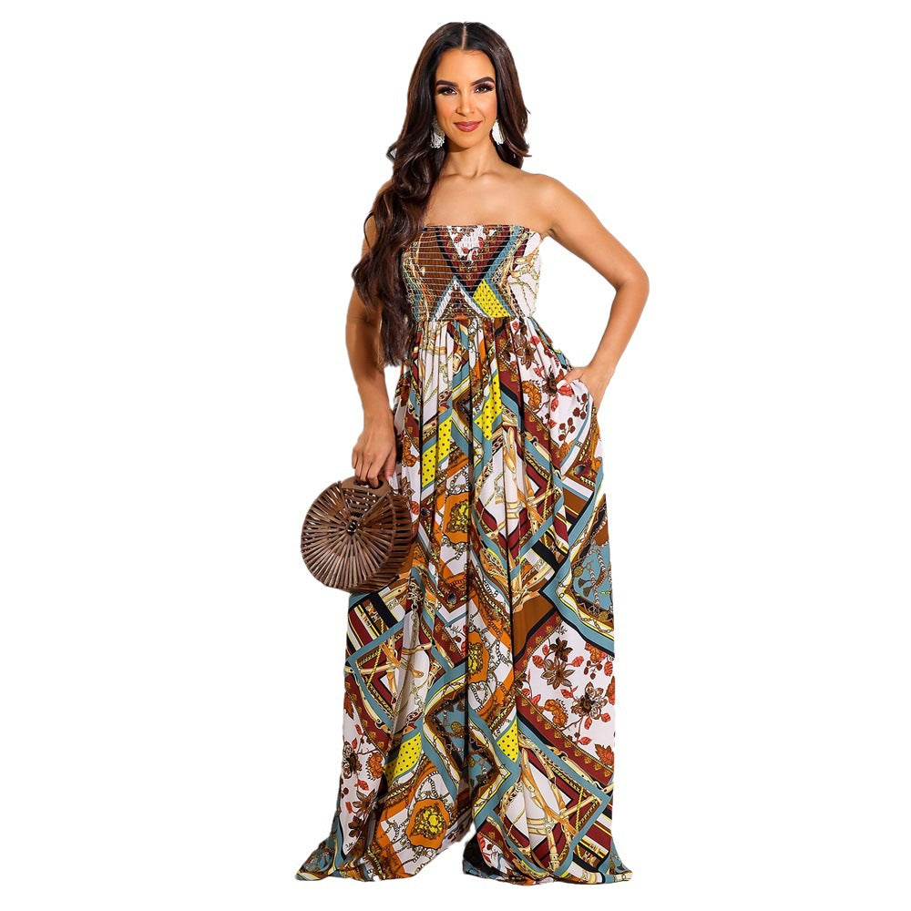 Women'S Fashion Casual Tie-Dye Printing Loose Tube Jumpsuit