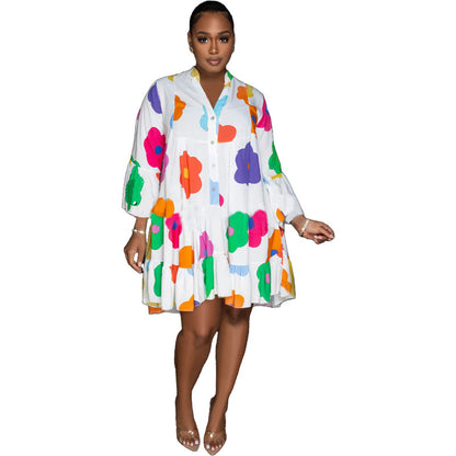 Vestido informal de manga larga con estampado floral y botonadura sencilla para mujer