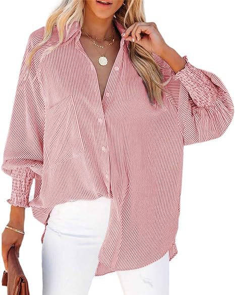 Casual Office Chic Women Stripe Long Sleeve Loose Shirt