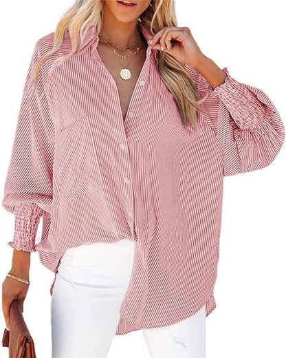 Casual Office Chic Women Stripe Long Sleeve Loose Shirt