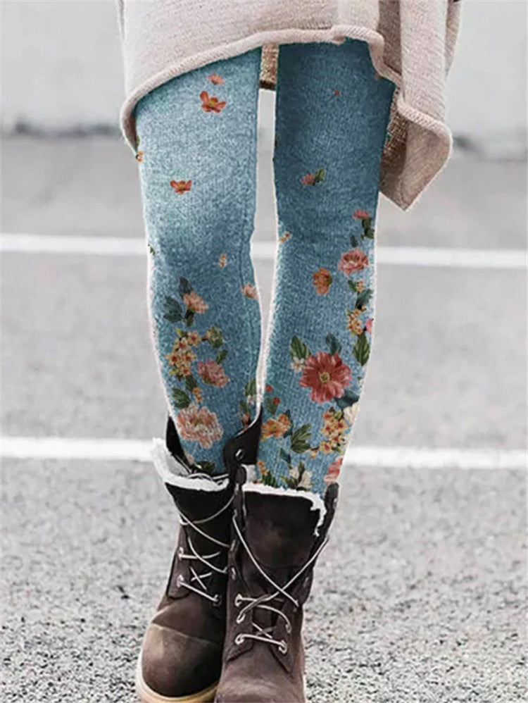 Women Printed High Waist Casual Comfort Leggings Pants