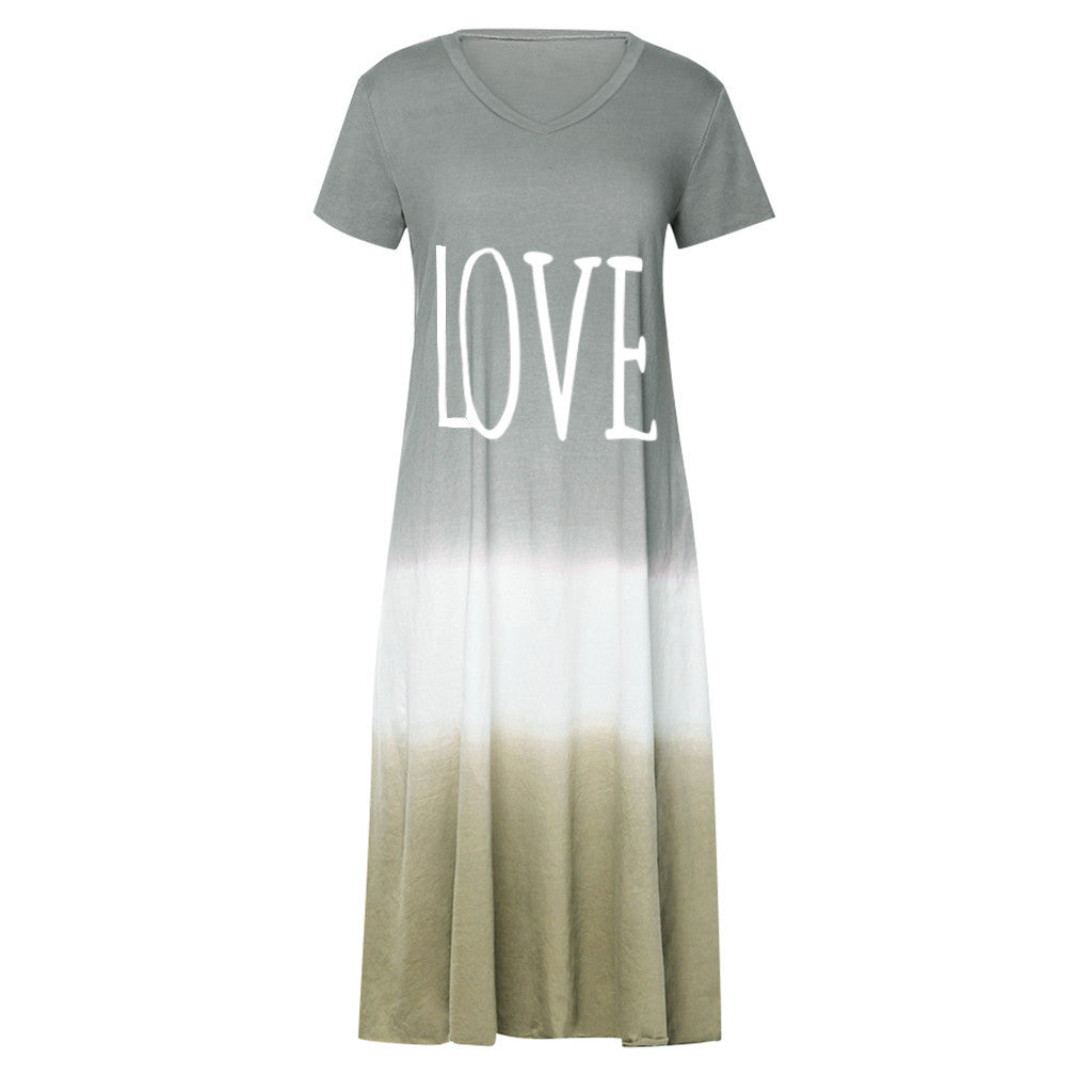 Women Fashion Plus Size Casual Love Letter Print Dress
