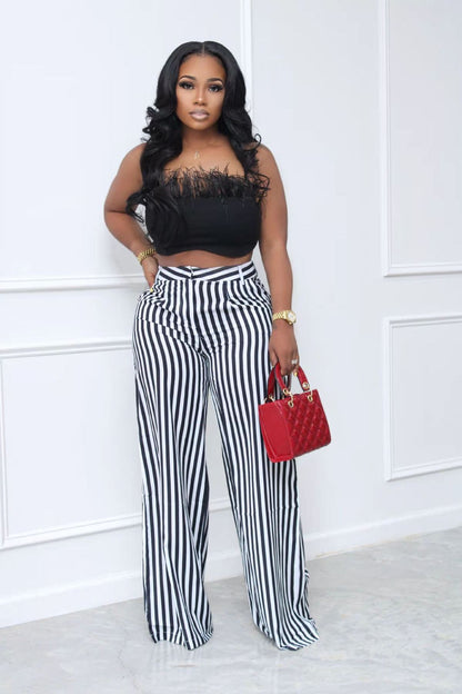 Women Fashion Casual Multicolor Stripe Wide Leg Pants