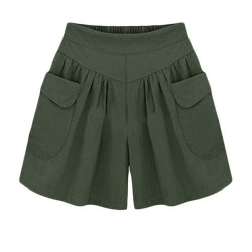 Women Casual Solid Color Pockets Wide Leg Shorts
