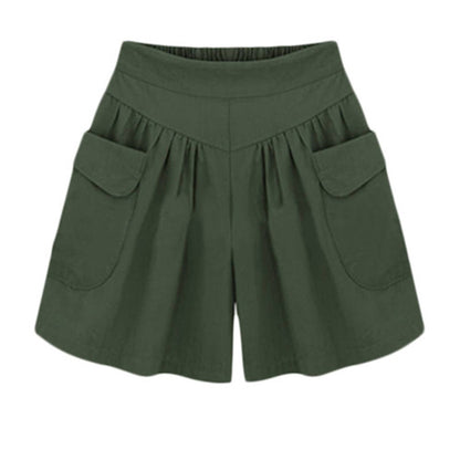 Women Casual Solid Color Pockets Wide Leg Shorts