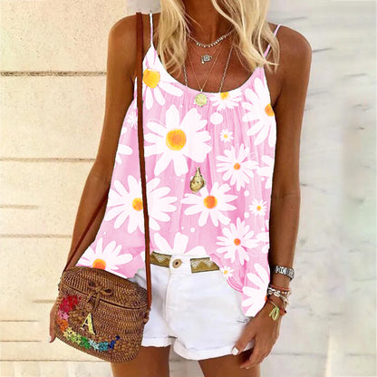 Plus Size Women Casual Floral Print Loose Beach Tank Top