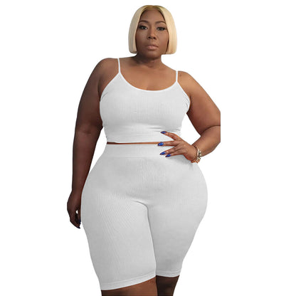 Plus Size Women Athleisure Casual Sports Two-Piece High Elastic U-Shaped Sleeveless Camis Shorts Set