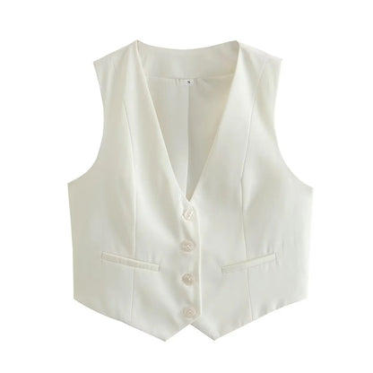 Chaleco informal de verano para mujer, ajustado, de color liso, sin mangas