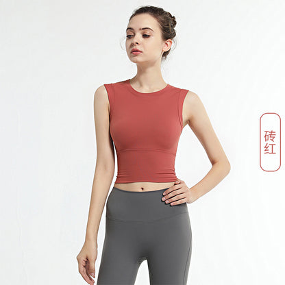Women Casual Tight Solid Color Round Neck Sleeveless Sports Tank Top