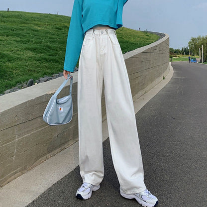 Vaqueros rectos de cintura alta informales a la moda para mujer