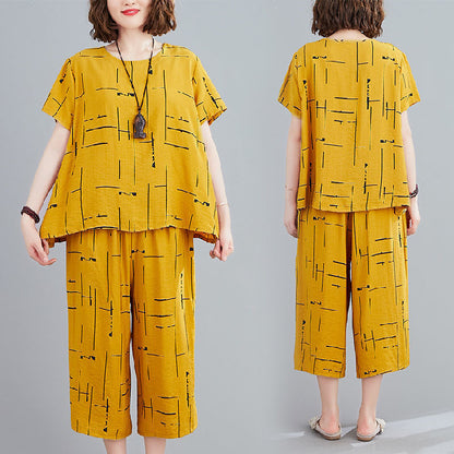 Conjunto de camiseta informal holgada de manga corta y pantalón ancho para mujer