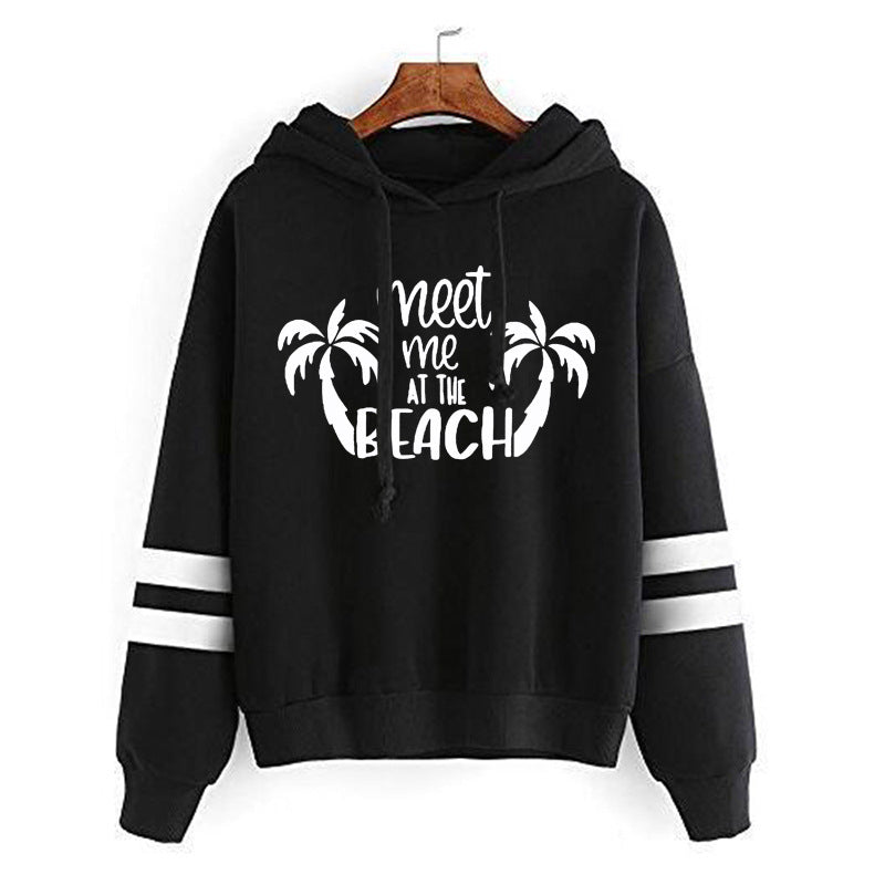 Sudadera informal holgada con estampado de letras de cocoteros y rayas de doble barra para mujer