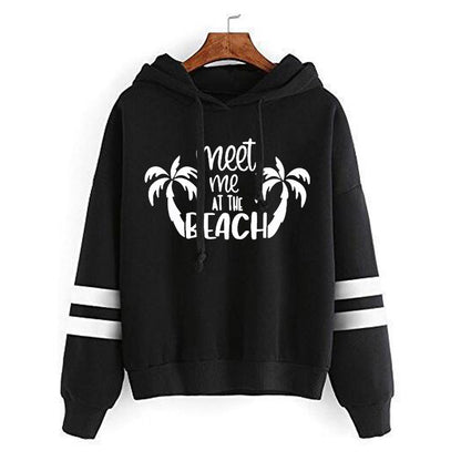 Sudadera informal holgada con estampado de letras de cocoteros y rayas de doble barra para mujer