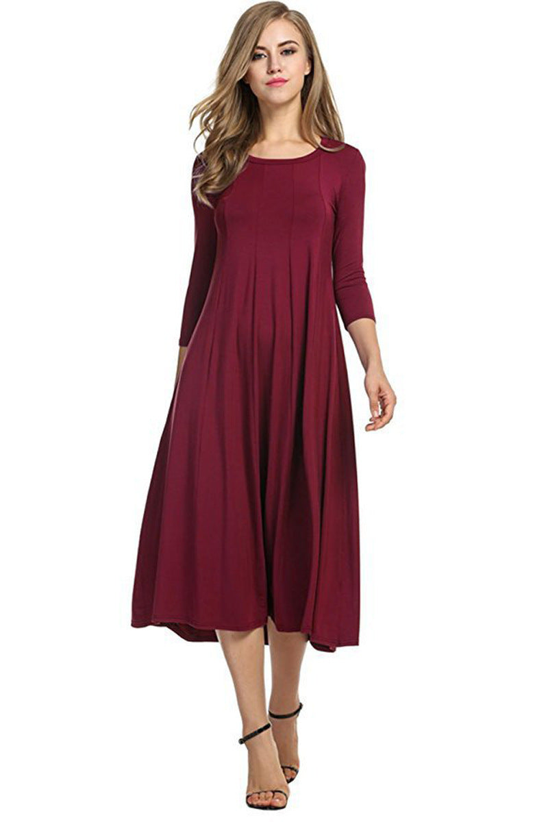 Women Fashion Casual Solid Color Pleated Dress